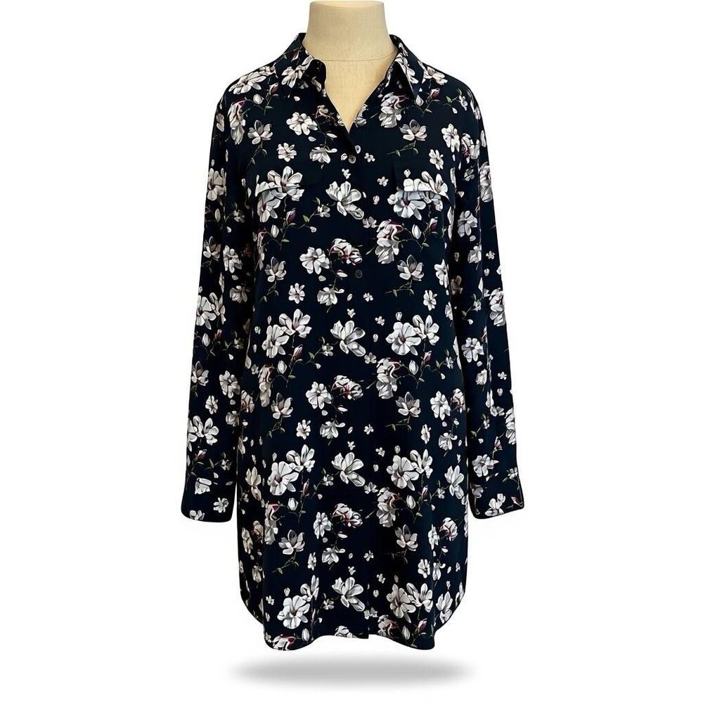 Equipment Femme Silk Shirt Dress Womens Small Black Floral Print Button
